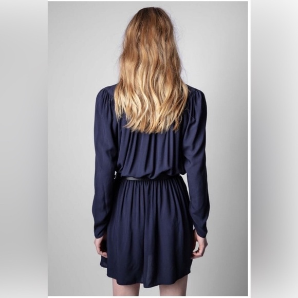 Zadig & Voltaire women Faux Wrap Short Mini Dress Small Navy Reveal Viscose $498 - Picture 2 of 8